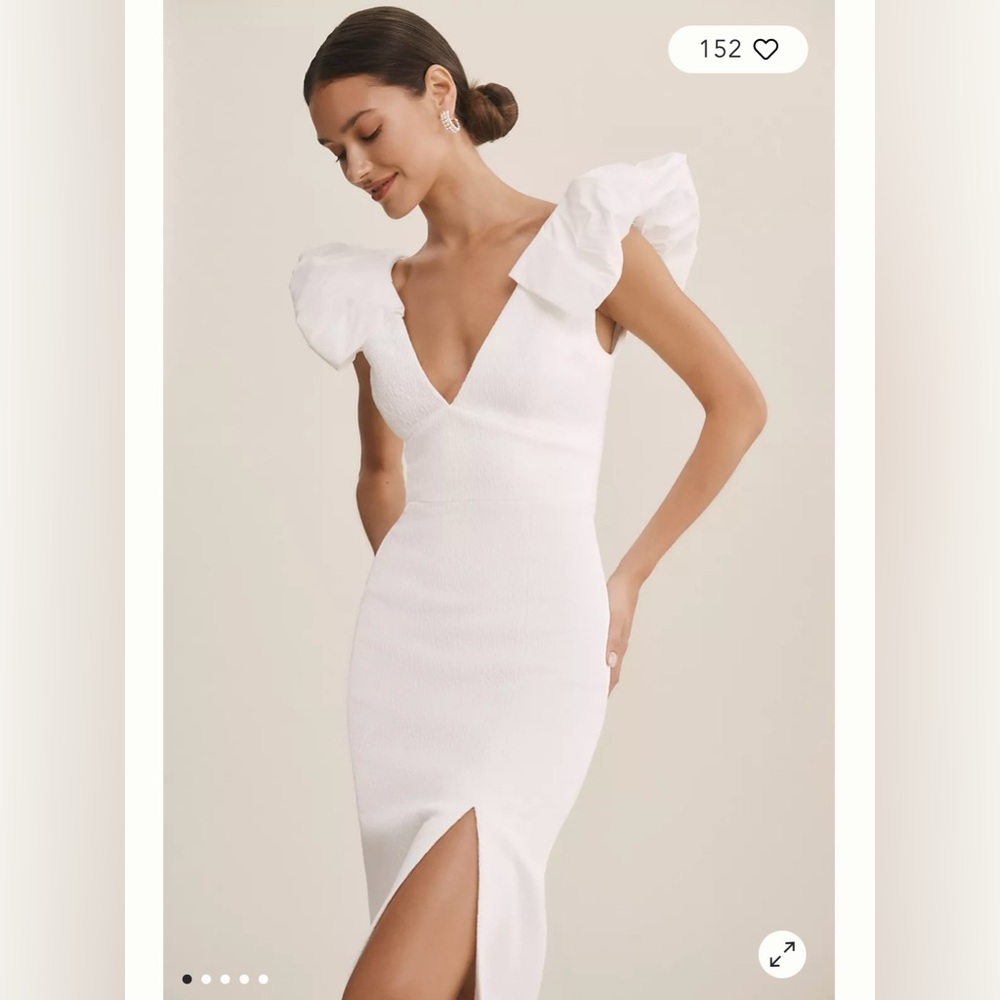 NWT BHLDN Rebecca Vallance White Midi Dress with Ruffle Sleeves, Size 2